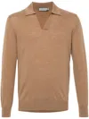 Canali Merino Wool Polo Shirt In Brown