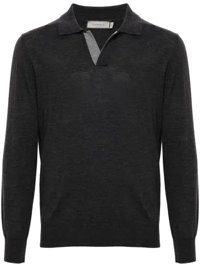 Canali Merino Wool Polo Shirt In Grey