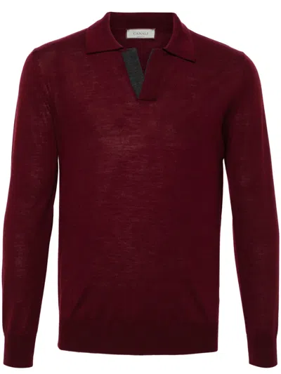 Canali Merino Wool Polo Shirt In Red
