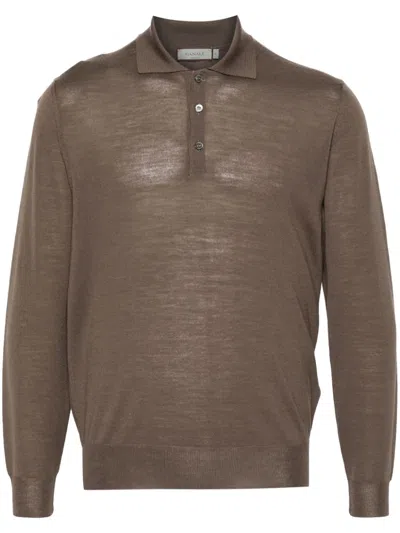 Canali Merino Wool Polo Top In Brown