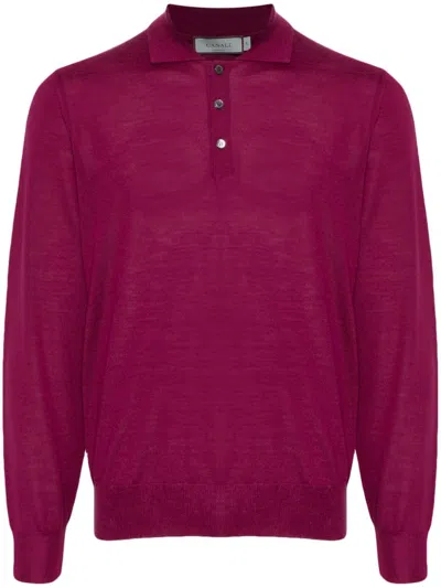 Canali Merino Wool Polo Top In Pink