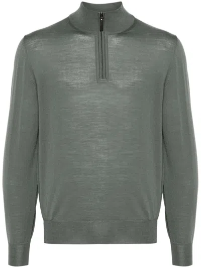 Canali Half-zip Wool Jumper In Green
