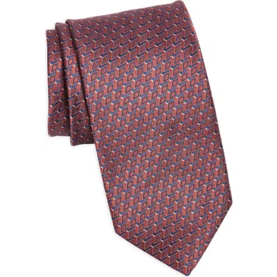 Canali Micro Fancy Geo Silk Tie In Pink
