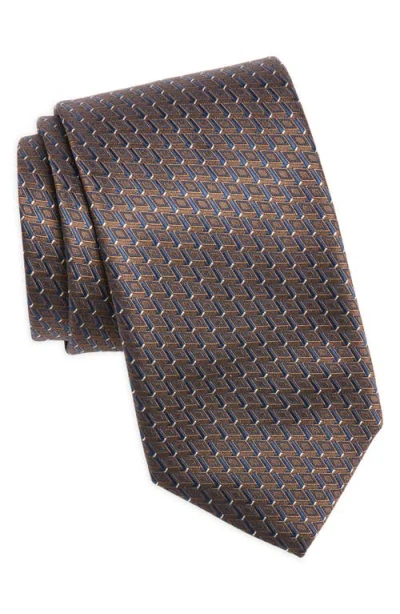 Canali Micro Fancy Silk Tie In Brown