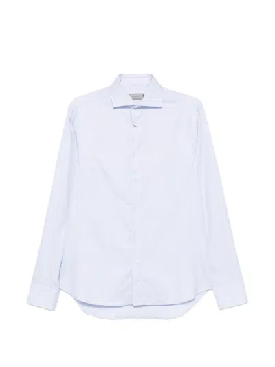 Canali Micro-check Long-sleeve Shirt In Blue