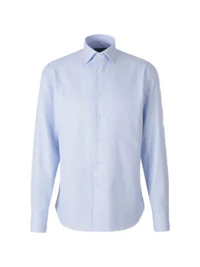 Canali Micro-check Long-sleeve Shirt In Blue