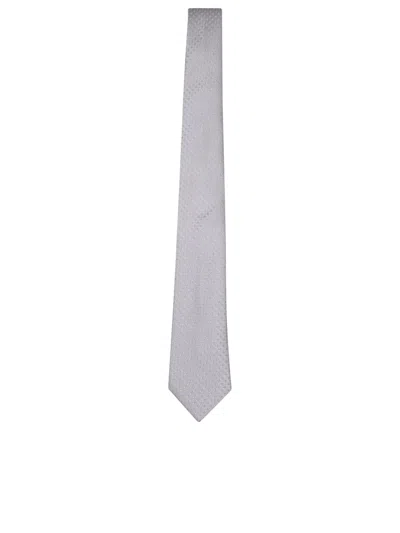 Canali Micropattern Rhombuses Grey Tie In White