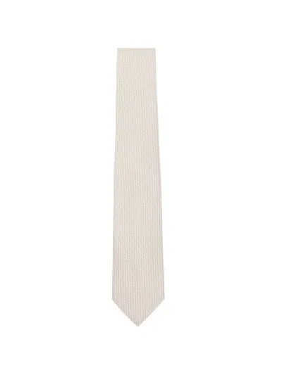 Canali Micro-patterned Silk Tie In White