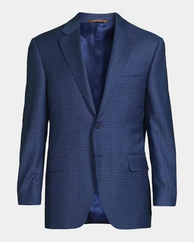 Canali Micro-plaid Wool Business Sport Coat In Blue