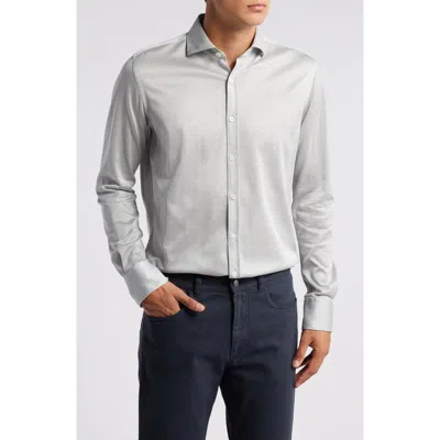 Canali Microprint Knit Cotton Button-up Shirt In Light Grey