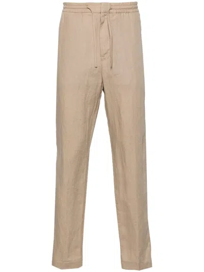 Canali Mid-rise Tapered Linen Trousers In Neutrals