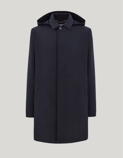 Canali Midnight Blue Technical Fabric Car Coat With Detachable Hood