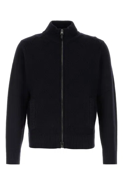 Canali Midnight Blue Wool Cardigan In Black