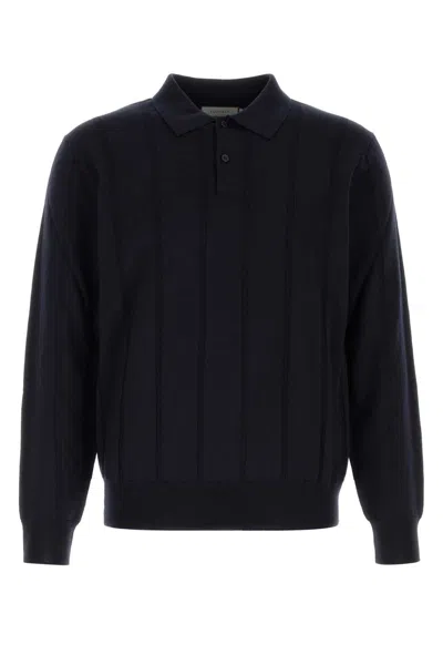 Canali Ribbed-knit Wool Polo Shirt In Blue
