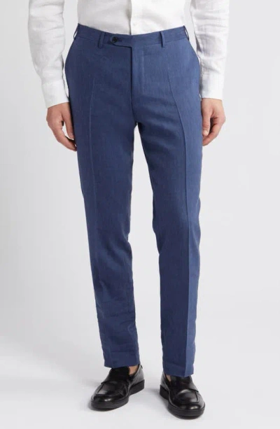 Canali Milano Trim Fit Linen & Wool Dress Trousers In Blue