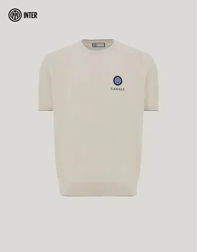 Canali Milk White And Brianza Green Cotton And Silk T-shirt - Inter Collection In Neutral