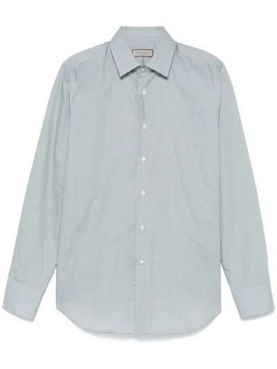 Canali Mini-check Shirt In Green