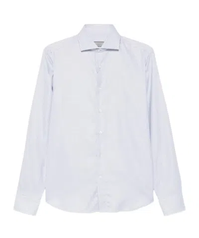 Canali Mini-check Long-sleeve Shirt In Gray