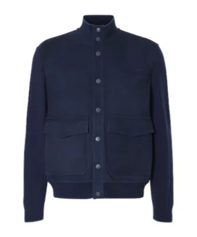 Canali Minimalist Suede Jacket In Blue