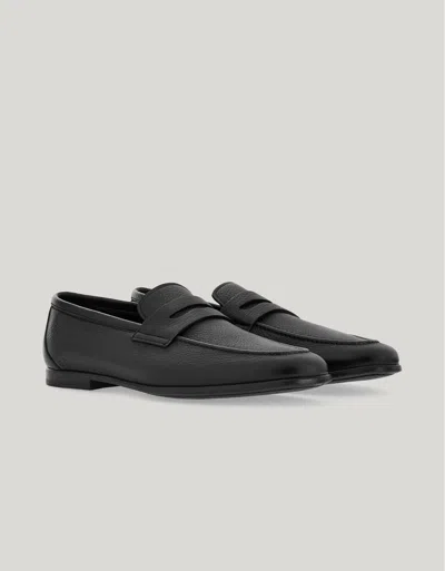 Canali Mocassins Penny En Cuir De Cerf Avec Semelle En Gomme Effet Cuir In Black