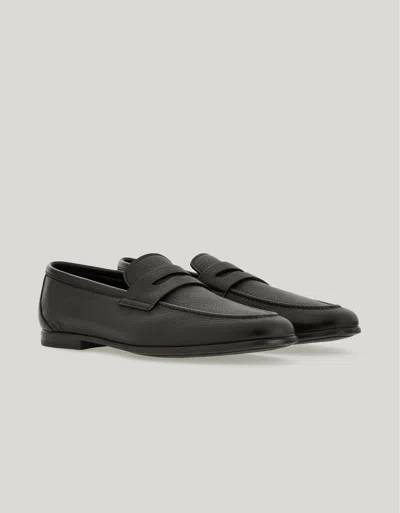 Canali Mocassins Penny En Cuir De Cerf Avec Semelle En Gomme Effet Cuir In Black