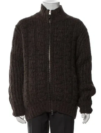 Pre-owned Canali Mock Neck Long Sleeve Cardigan In Brown