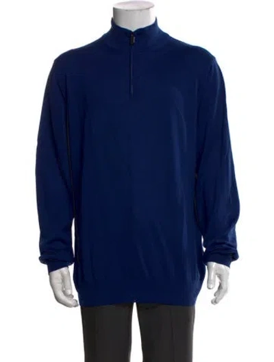 Pre-owned Canali Mock Neck Long Sleeve Polo Sweater In Blue