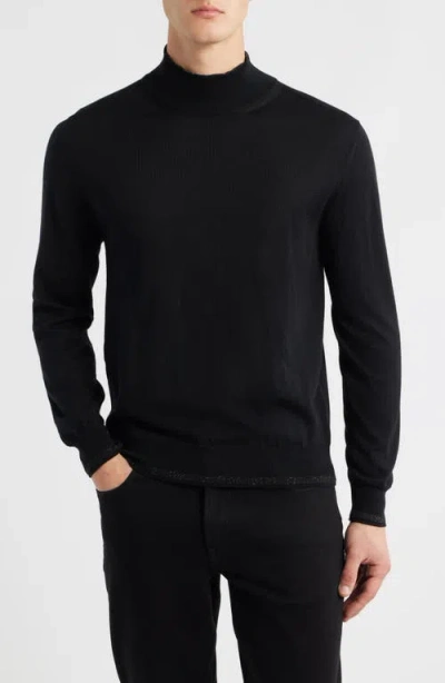 Canali Mock Neck Wool & Silk Blend Sweater In Black