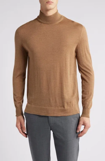 Canali Mock Neck Wool Sweater In Dark Beige