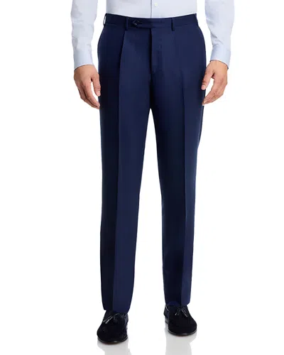 Canali Monza Pleat Melange Regular Fit Pants In Blue