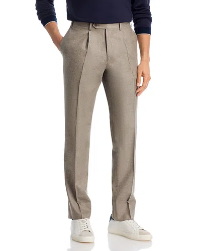 Canali Monza Slim Fit Wool Flannel Trousers In Brown