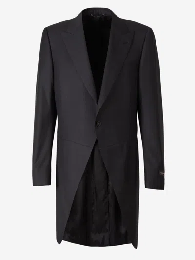 Canali Mottled Wool Morning Coat In Black