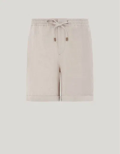 Canali Natural Drawstring Bermuda Shorts With A Regular Fit In Pure Linen Canvas In Neutral