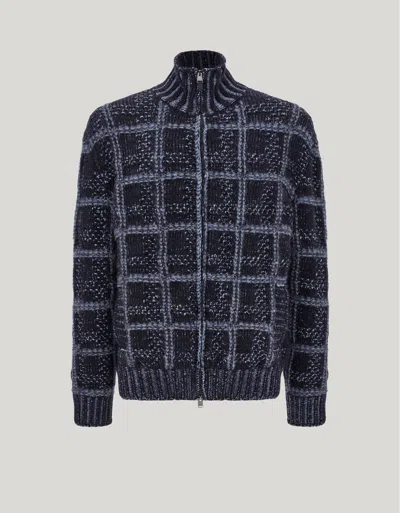 Canali Navy And Air Force Blue Alpaca And Wool Macro-check Regular-fit Cardigan