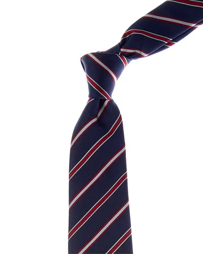 Canali Navy & Red Diagonal Stripe Silk Tie In Blue