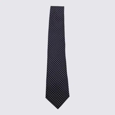 Canali Navy And White Silk Tie In Blue