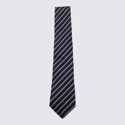 Canali Navy And White Silk Tie In Blue