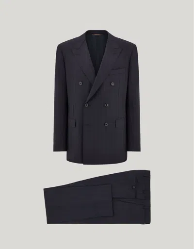Canali Navy Blue And Brown 150's Wool And Silk Pinstripe Regular-fit Suit