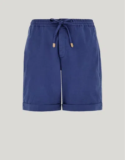 Canali Navy Blue Bermuda Shorts With A Drawstring, Crafted From Cotton And Lyocell Gabardine