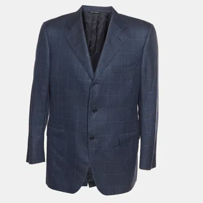 Pre-owned Canali Navy Blue Check Pattern Wool Blend Single Breasted Blazer Xl