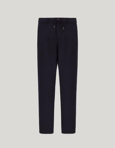 Canali Navy Blue Drawstring Chinos In Impeccabile Wool Flannel