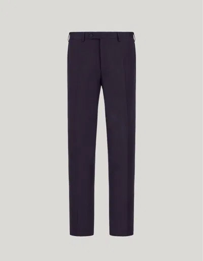 Canali Navy Blue High-waisted Pleatless Wool Pants