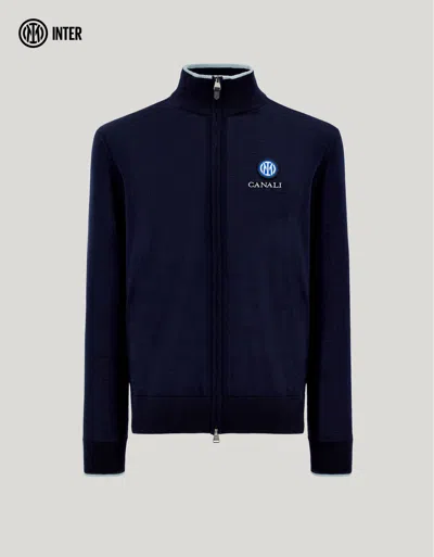 Canali Navy Blue Merino Wool Cardigan With Zipper - Inter Collection