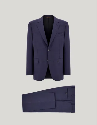 Canali Navy Blue Overcheck Wool Regular-fit Suit