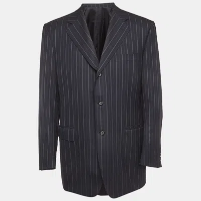 Pre-owned Canali Navy Blue Pinstripe Wool Single Breasted Tailored Blazer Xl