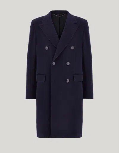 Canali Navy Blue Pure Cashmere Double-breasted Slim-fit Coat