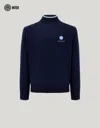Canali Navy Blue Pure Wool Mock Neck Sweater With Ribbed Details - Inter Collection In Blue