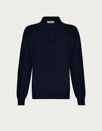 Canali Navy Blue Pure Wool Polo Shirt