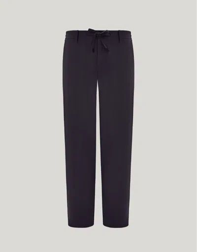 Canali Navy Blue Regular Fit Drawstring Pants, Crafted From Wool In Black