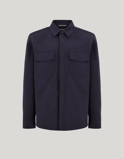 Canali Navy Blue Relaxed Fit Pure Cotton Overshirt